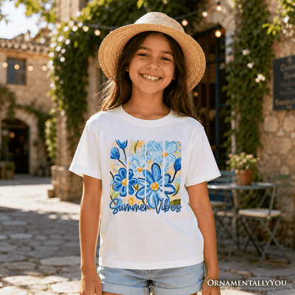 Kids Summer Vibes Brushstroke Flowers T-Shirt, Youth Aesthetic Tee