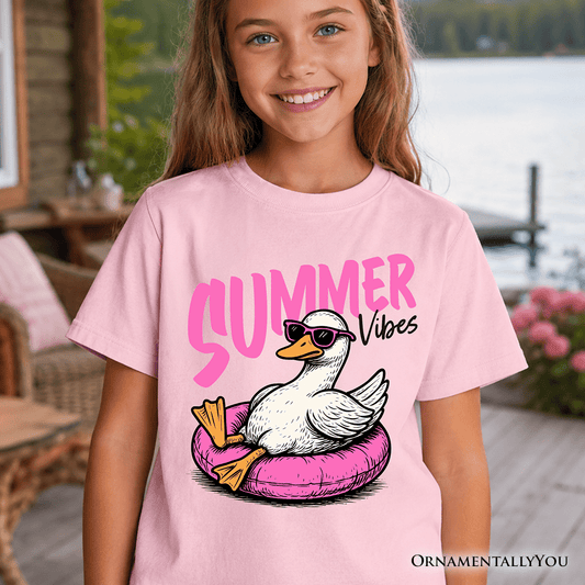 Kids Summer Vibes Goose T-Shirt, Funny Beach Vacation Youth Tee