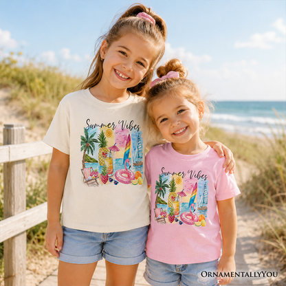 Kids Summer Vibes T-Shirt, Colorful Vacation Beach Tee for Youth