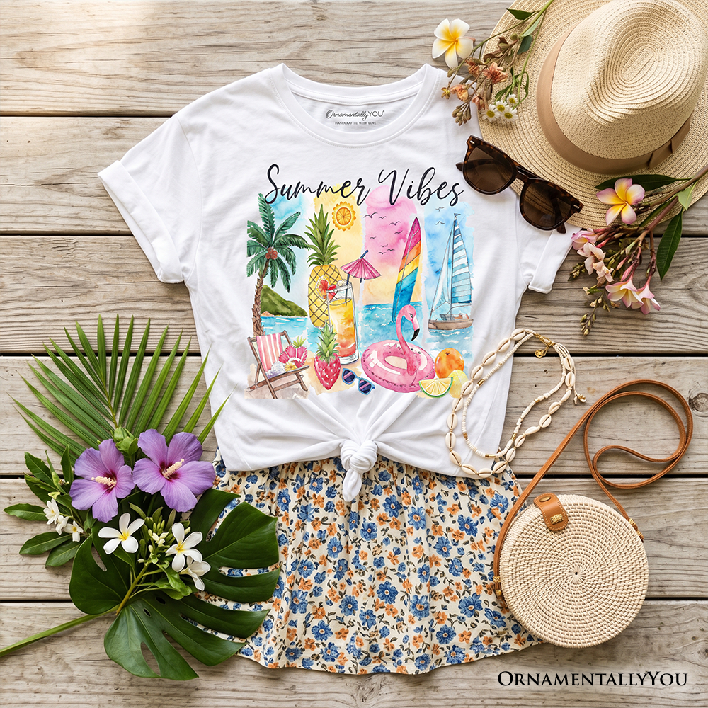 Kids Summer Vibes T-Shirt, Colorful Vacation Beach Tee for Youth