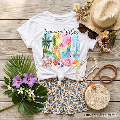 Kids Summer Vibes T-Shirt, Colorful Vacation Beach Tee for Youth