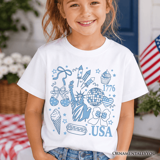 Kids USA Liberty Retro Coquette T-Shirt, Youth 1776 Patriotic 4th of July Tee