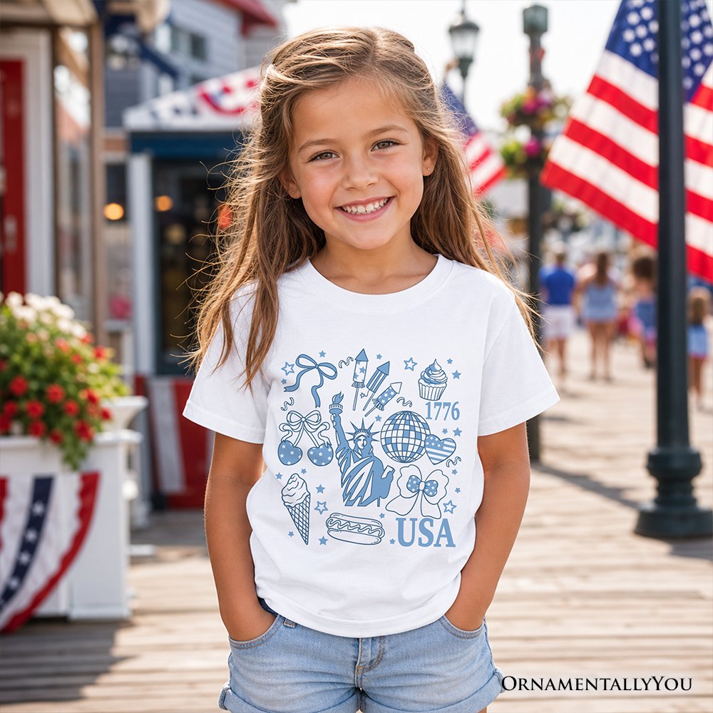 Kids USA Liberty Retro Coquette T-Shirt, Youth 1776 Patriotic 4th of July Tee - Shaketea