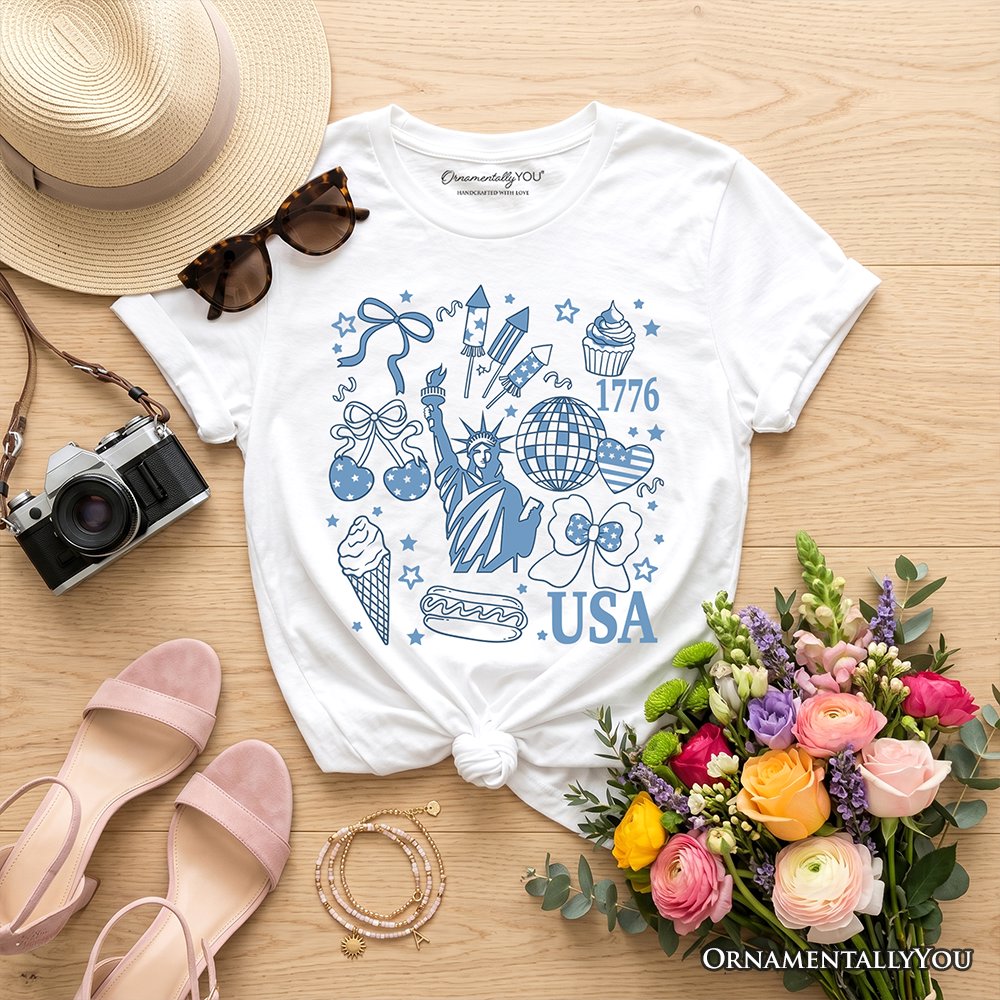 Kids USA Liberty Retro Coquette T-Shirt, Youth 1776 Patriotic 4th of July Tee - Shaketea