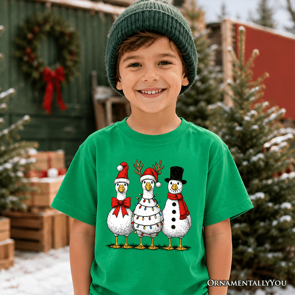 Kids Vintage Christmas Silly Goose T-Shirt, Snowman Spoof Winter Youth Tee