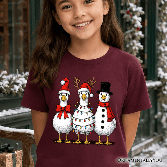 Kids Vintage Christmas Silly Goose T-Shirt, Snowman Spoof Winter Youth Tee