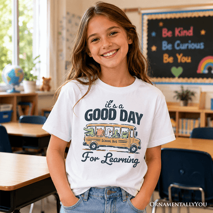 Kids Vintage Good Day for Learning School Bus T-Shirt, Back to School Youth Tee for Student