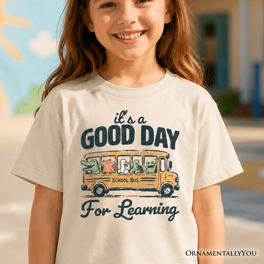 Kids Vintage Good Day for Learning School Bus T-Shirt, Back to School Youth Tee for Student