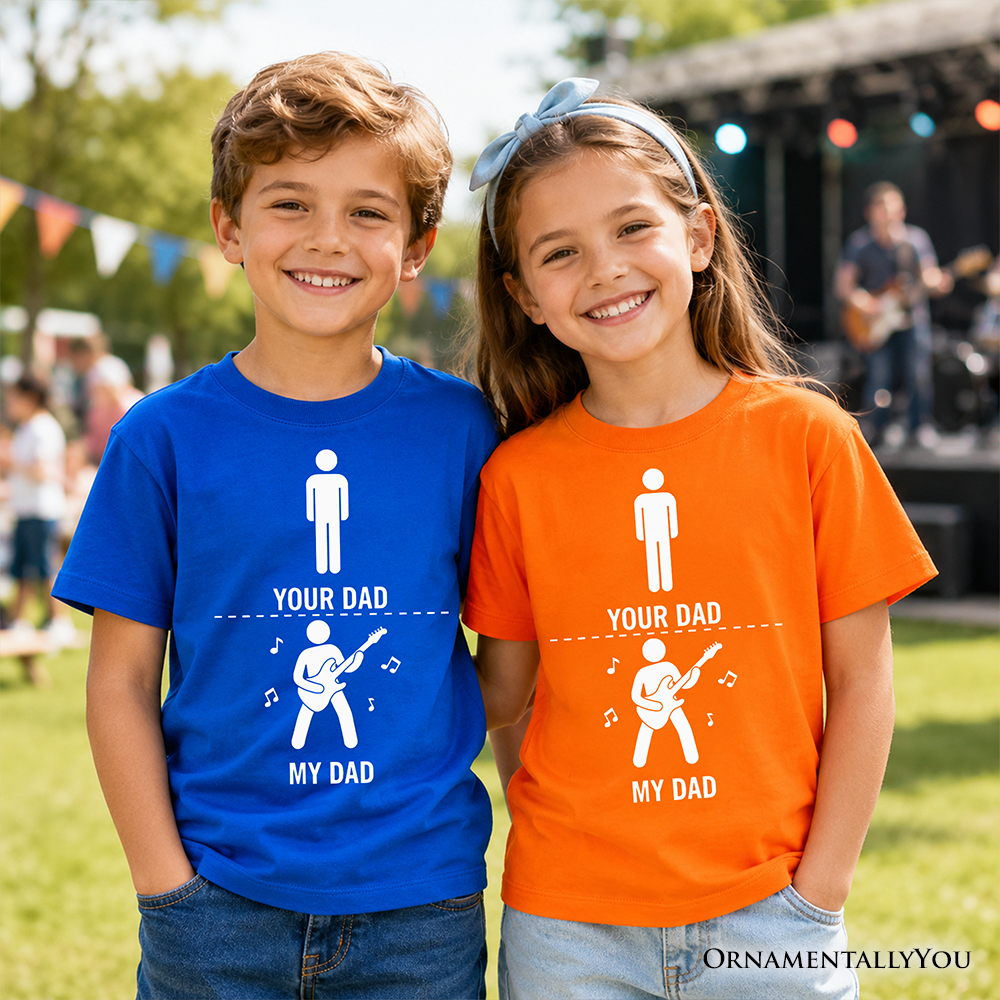 Kids Your Dad Vs My Cool Dad T-Shirt, Funny Bass Guitar Rock Father's Day Youth Tee