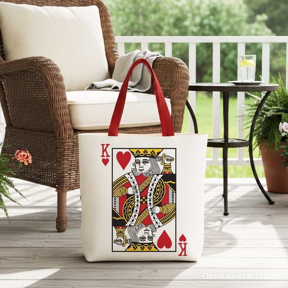 King of Hearts Card Canvas Tote Bag, Classic Retro Love Valentine Gift Bag