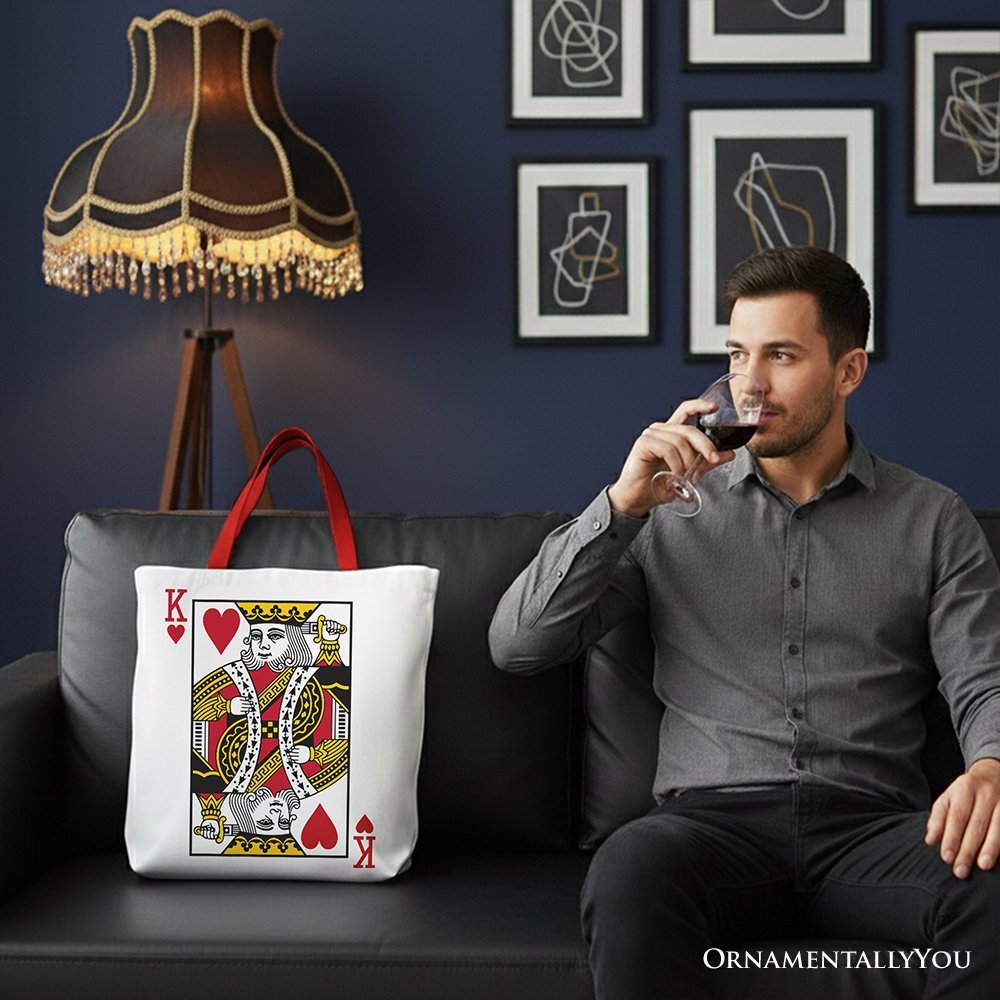 King of Hearts Card Canvas Tote Bag, Classic Retro Love Valentine Gift Bag