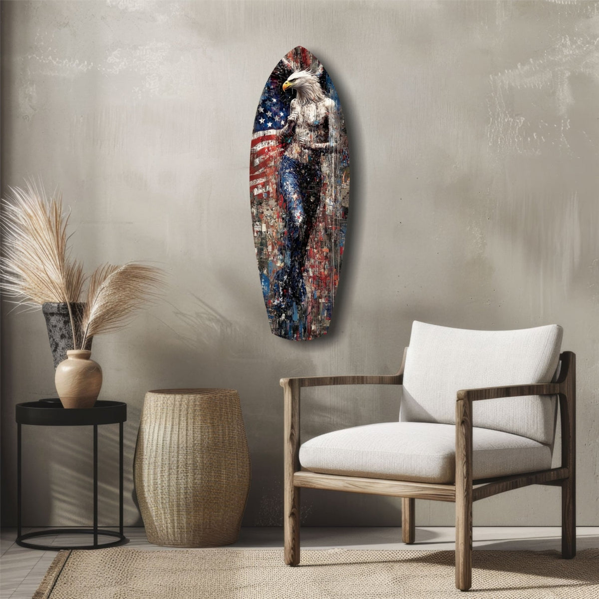 American Eagle Surfboard Glass Wall Art