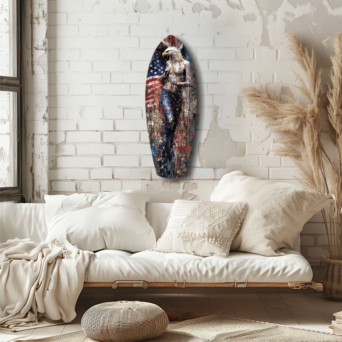 American Eagle Surfboard Glass Wall Art