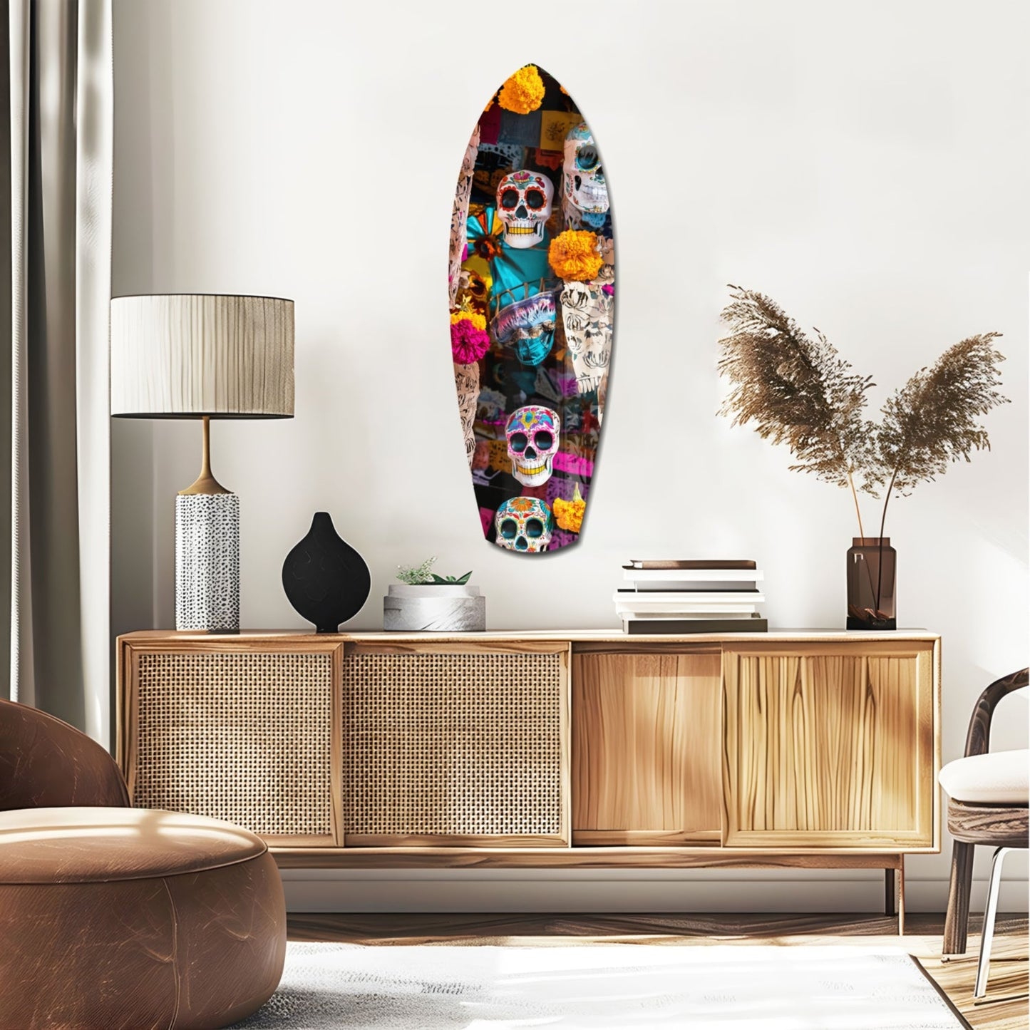 Sugar Skulls and Marigold Market Glass Wall Art