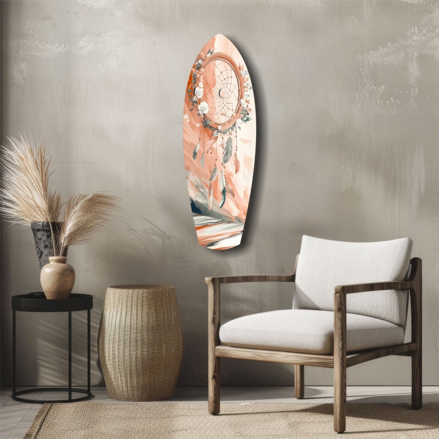 Peach Rose Dreamcatcher Surfboard Glass Wall Art