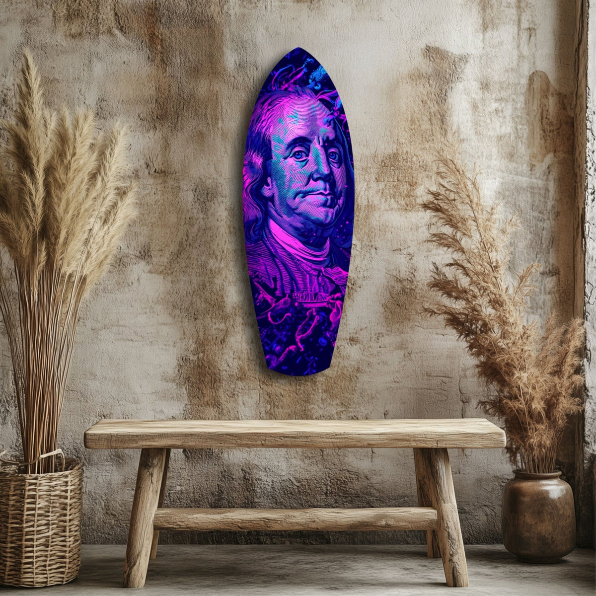 Magenta Ultraviolet Banknote Portrait Glass Wall Art
