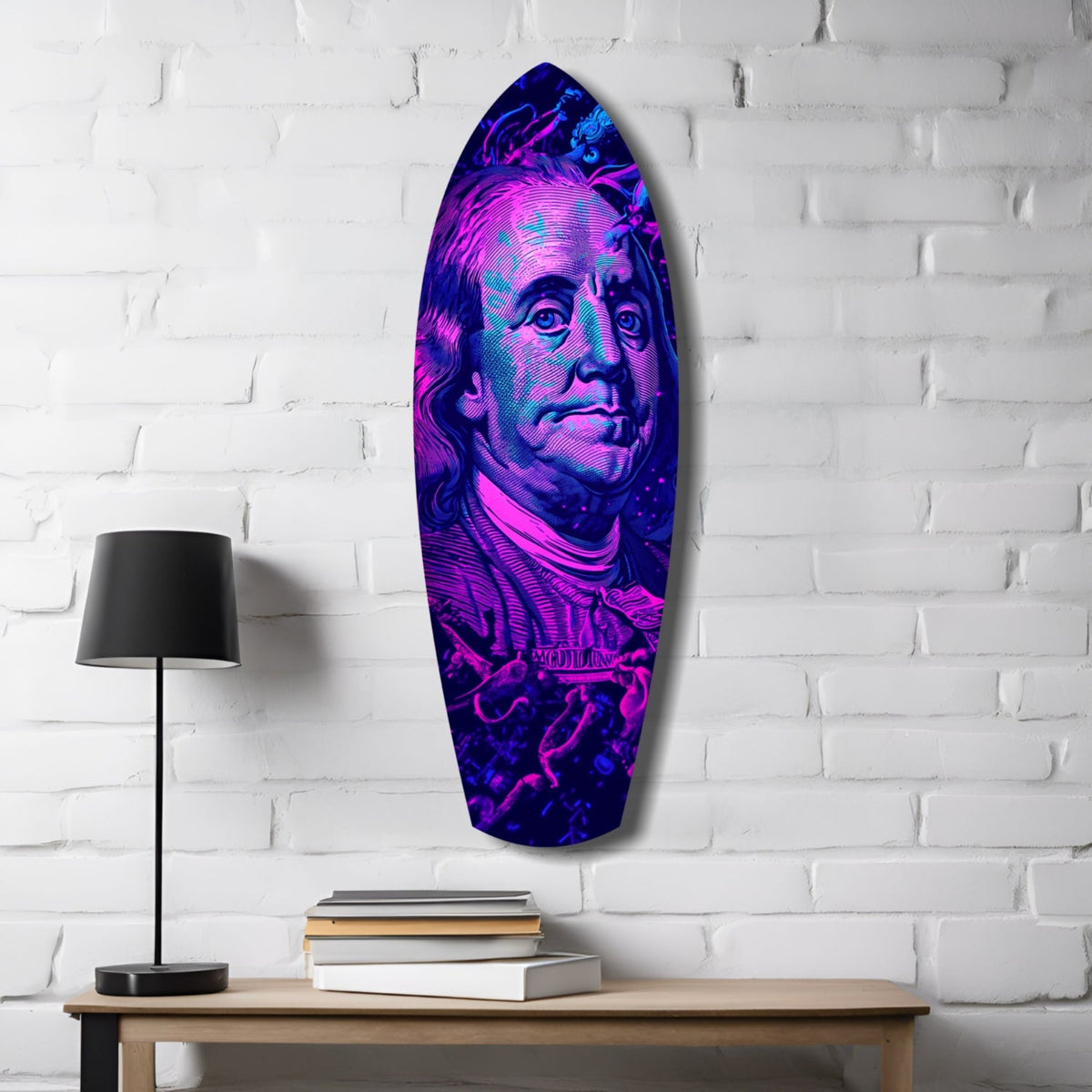 Magenta Ultraviolet Banknote Portrait Glass Wall Art
