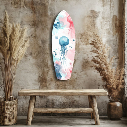 Pastel Jellyfish Skulls Surfboard Glass Wall Art