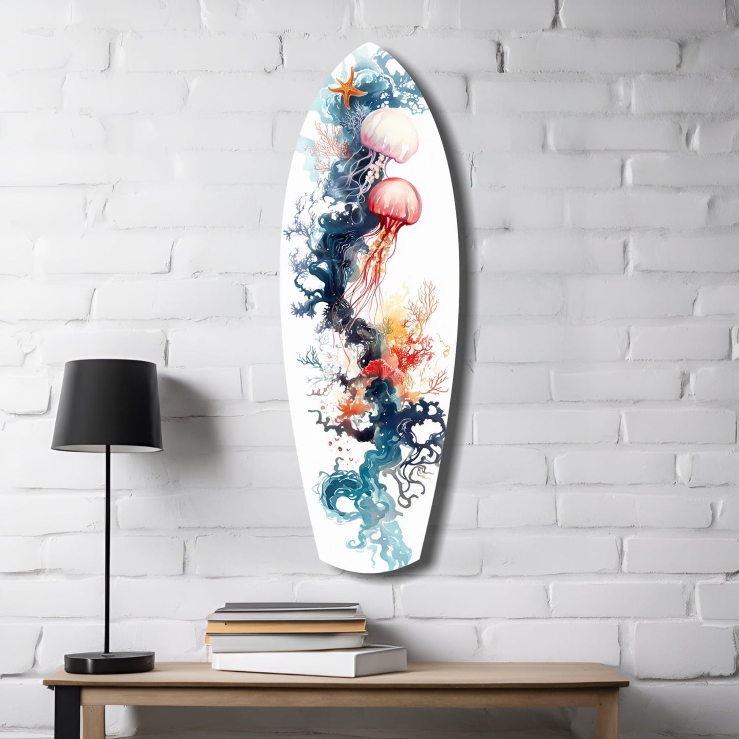 Jellyfish Coral Reef Surfboard Glass Wall Art
