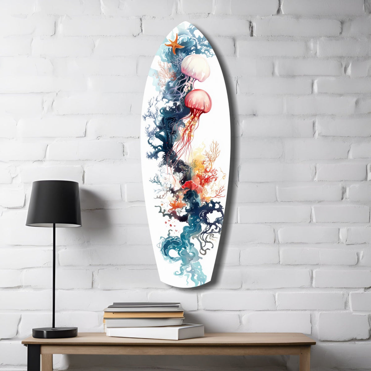 Jellyfish Coral Reef Surfboard Glass Wall Art