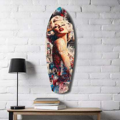 Collage Blonde Glamour Red Lips Glass Wall Art