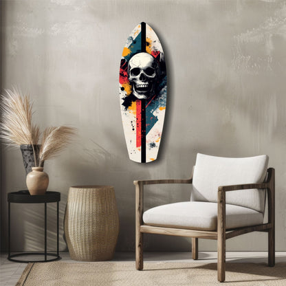 Grunge Surfboard Skull Glass Wall Art