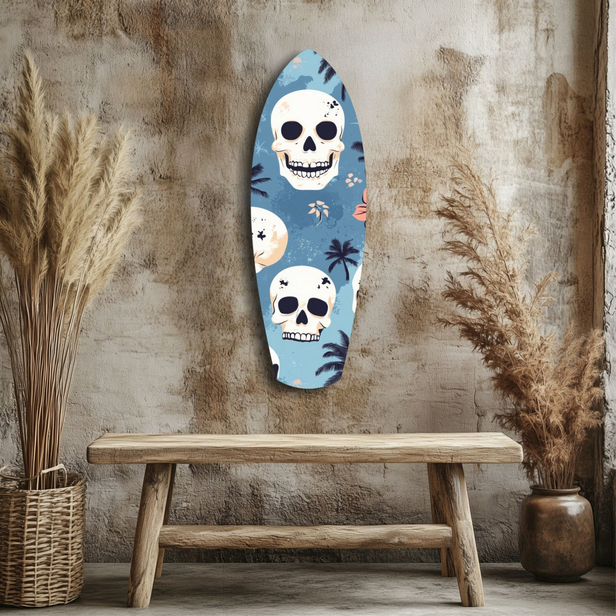 Surf Skull California Dreams Glass Wall Art