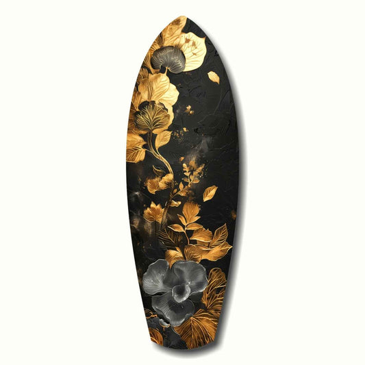 Gold Leaf Floral Surfboard Panel Glass Wall Art