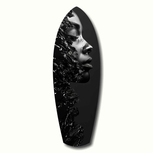 Black Splash Profile Surfboard Glass Wall Art
