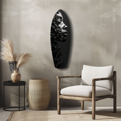 Black Splash Profile Surfboard Glass Wall Art