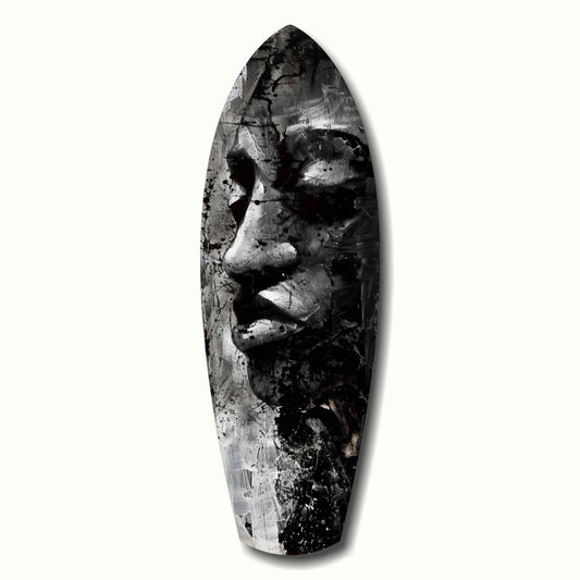 Grunge Painted Face Surfboard Glass Wall Art