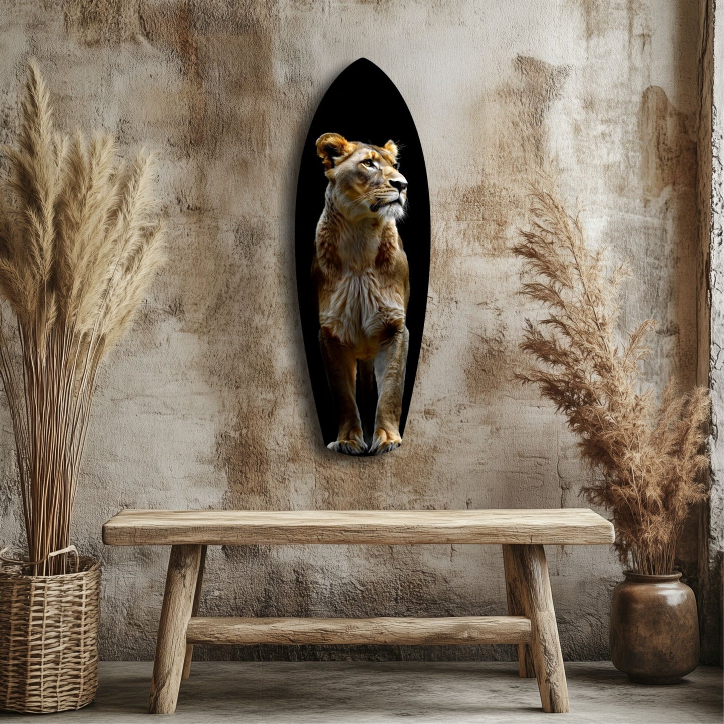 Standing Lioness Golden Portrait Glass Wall Art
