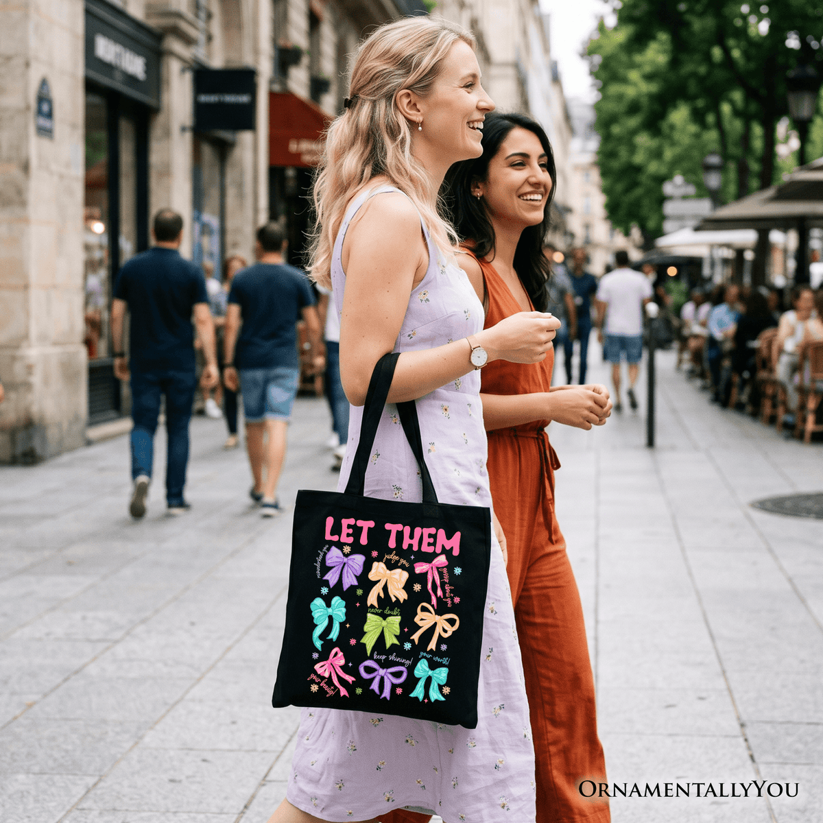 Let Them Coquette Bow Motivational Tote Bag, Inspirational Mental Health Gift Shopper