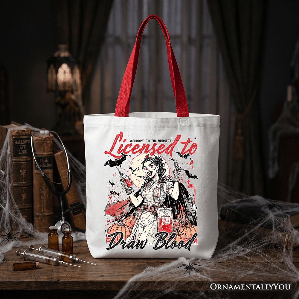 Licensed to Draw Blood Halloween Nurse Tote Bag, Groovy Gift Shopper for Spooky Season