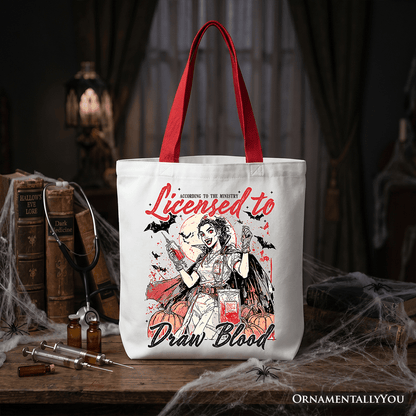 Licensed to Draw Blood Halloween Nurse Tote Bag, Groovy Gift Shopper for Spooky Season