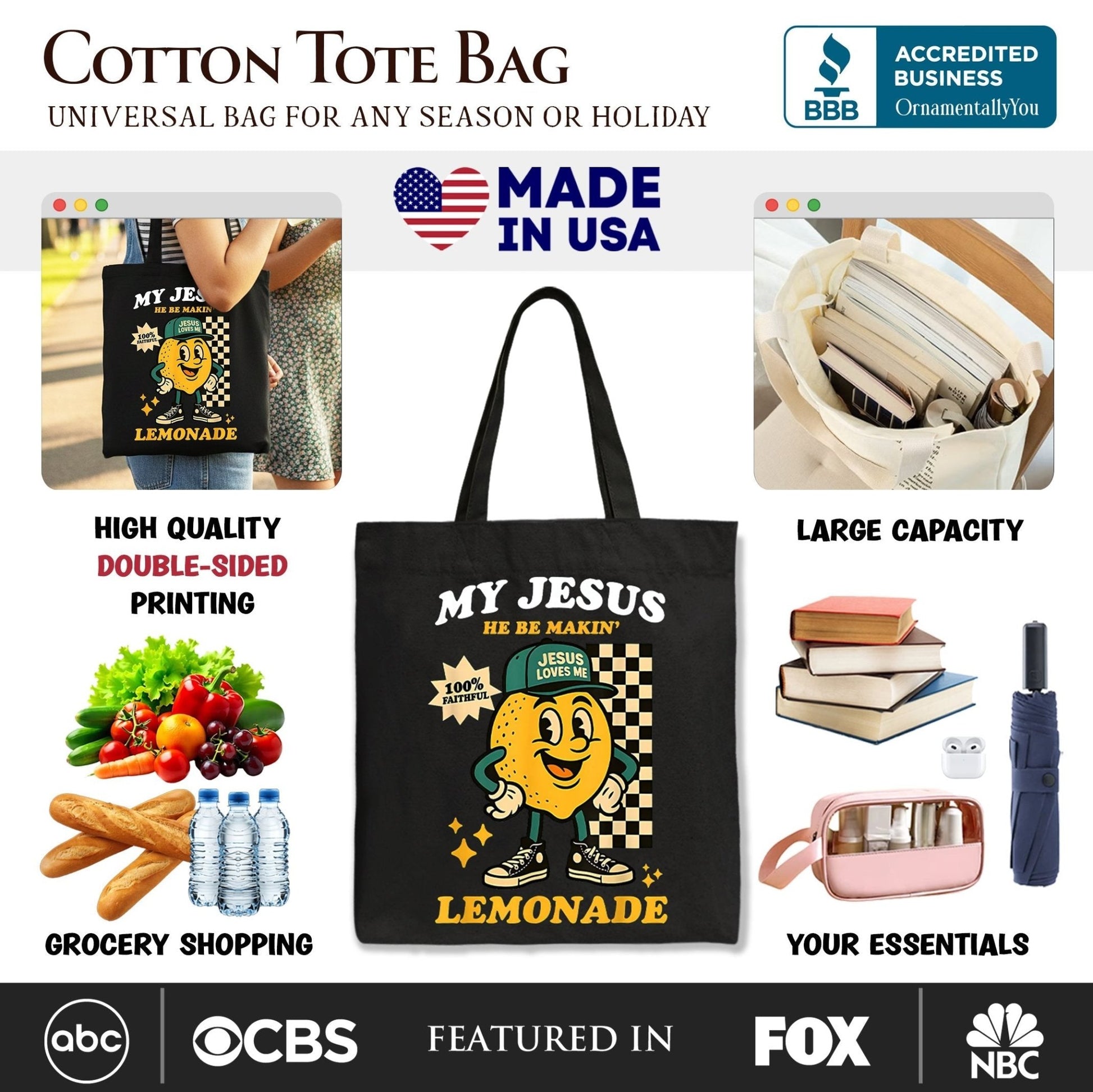 Life Gave Me Lemons Jesus Lemonade Tote Bag, Funny Christian Faith Retro Gift Shopper