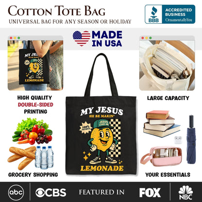 Life Gave Me Lemons Jesus Lemonade Tote Bag, Funny Christian Faith Retro Gift Shopper