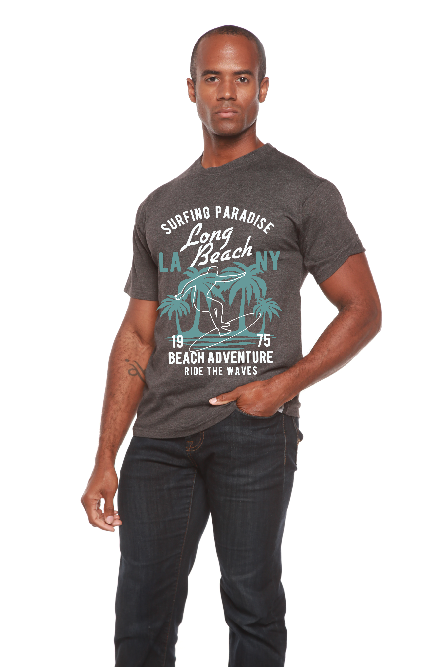 Long Beach Men's Bamboo Viscose/Organic Cotton Short Sleeve Graphic T-Shirt - Shaketea