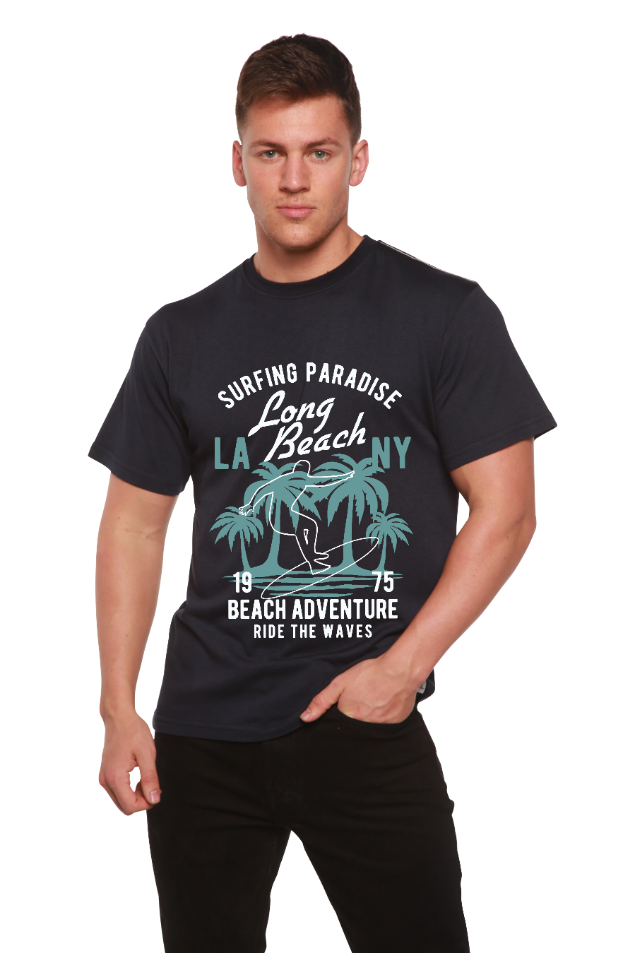 Long Beach Men's Bamboo Viscose/Organic Cotton Short Sleeve Graphic T-Shirt - Shaketea