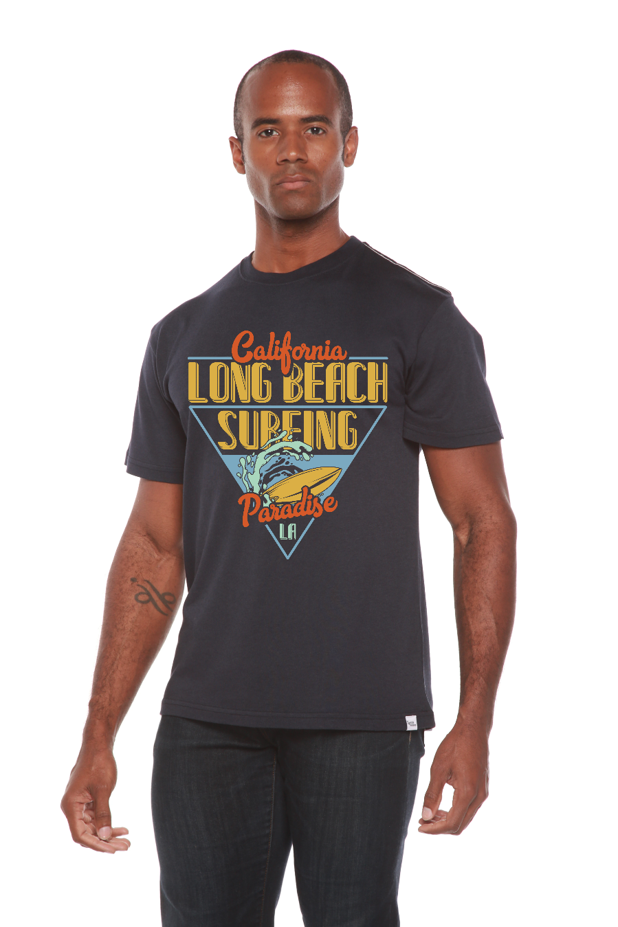 Long Beach Surfing Printed Men's Bamboo Viscose/Organic Cotton Short Sleeve Graphic T-Shirt - Shaketea
