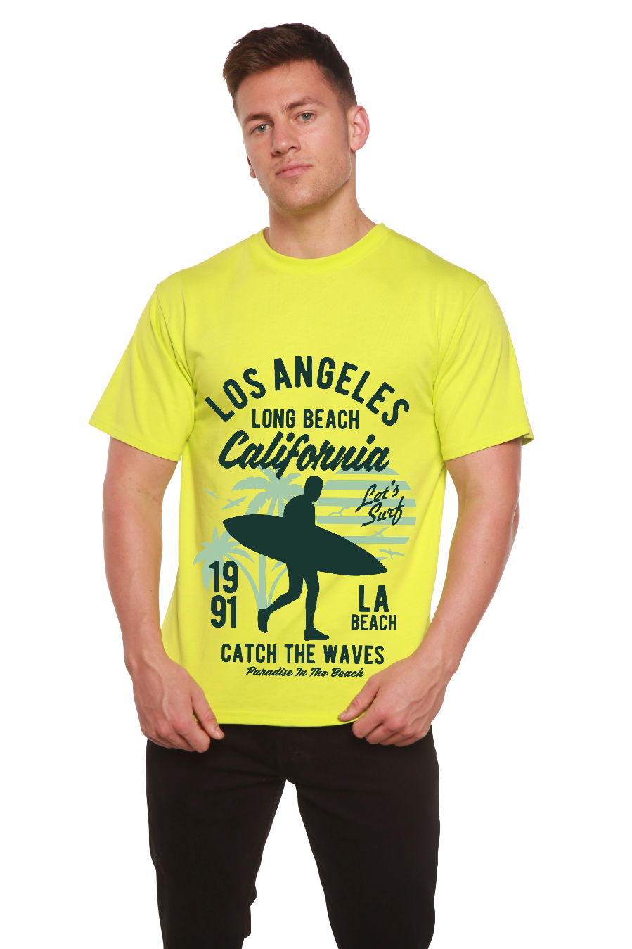 Los Angeles Men's Bamboo Viscose/Organic Cotton Short Sleeve Graphic T-Shirt - Shaketea