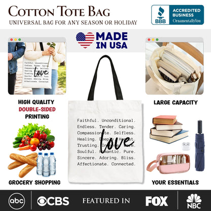 Love Definition Words Canvas Tote Bag, Minimalist Valentine Inspirational Love Gift Shopper