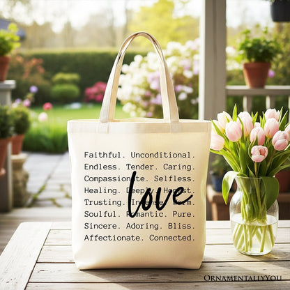 Love Definition Words Canvas Tote Bag, Minimalist Valentine Inspirational Love Gift Shopper