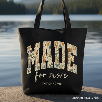 Made For More Ephesians 2:10 Floral Faithful Christians Canvas Tote Bag, Jesus Bible Verse Gift Shopper