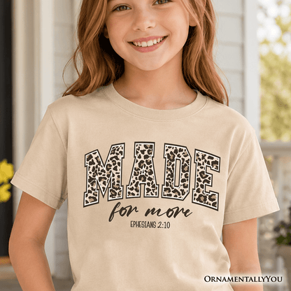 Made For More Kids Christian T-Shirt, Ephesians 2:10 Leopard Faith Bible Verse Easter Tee for Youth