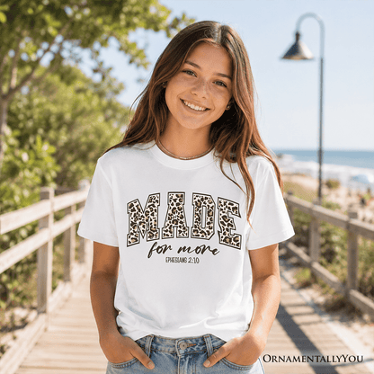 Made For More Kids Christian T-Shirt, Ephesians 2:10 Leopard Faith Bible Verse Easter Tee for Youth
