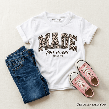 Made For More Kids Christian T-Shirt, Ephesians 2:10 Leopard Faith Bible Verse Easter Tee for Youth