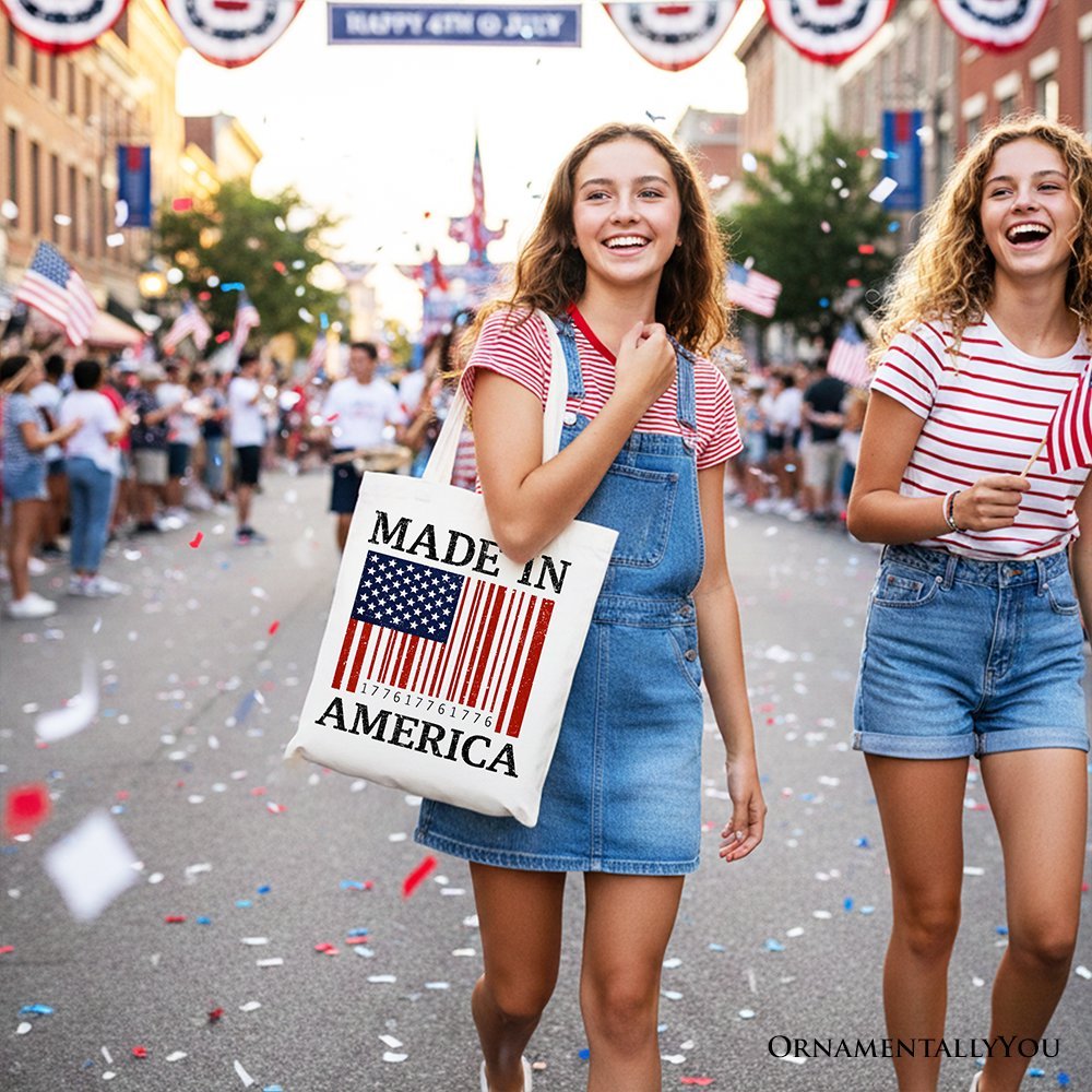 Made In America Bar Code Flag Tote Bag, Patriotic 1776 USA 250th Anniversary Gift Shopper