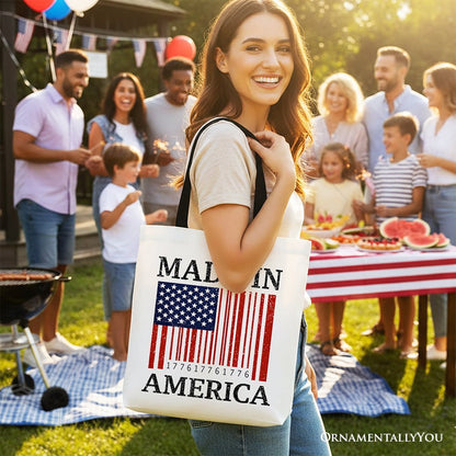 Made In America Bar Code Flag Tote Bag, Patriotic 1776 USA 250th Anniversary Gift Shopper