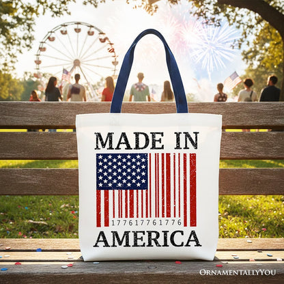 Made In America Bar Code Flag Tote Bag, Patriotic 1776 USA 250th Anniversary Gift Shopper